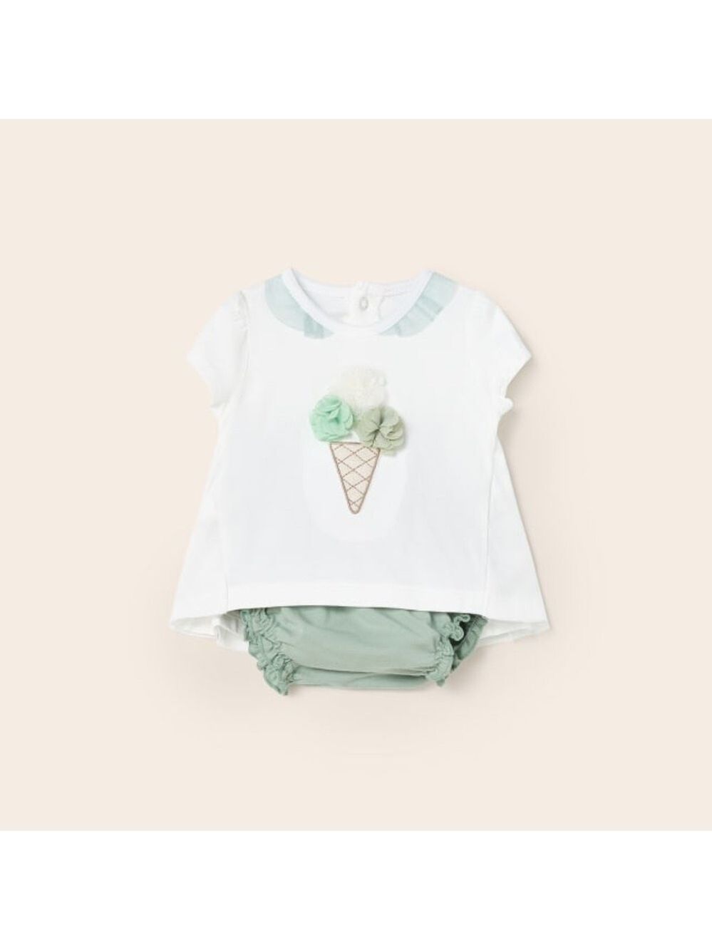 Size 18 months Mayoral White Top with Mint Green Bloomers Ice Cream Applique Set